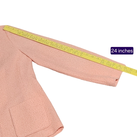 VINTAGE Blazer Womens Size 14 Peach Textured Knit Lightweight Jacket Old Money - Picture 9 of 12